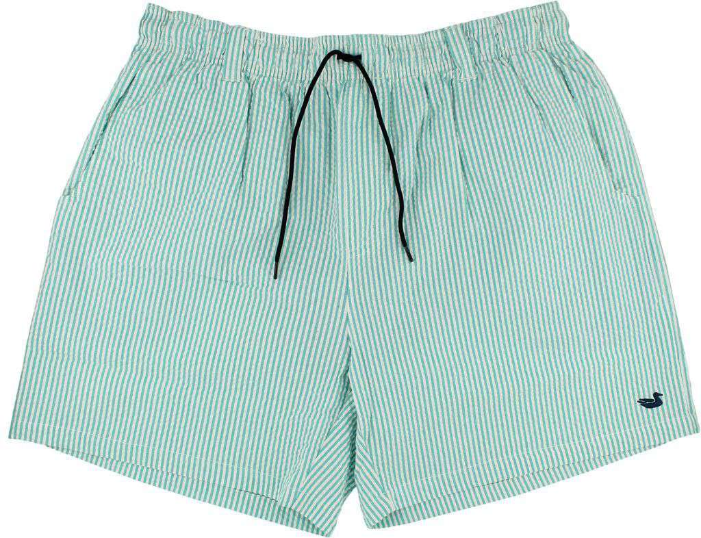 Dockside Swim Trunk in Jockey Green Seersucker with Navy Duck by Southern Marsh - Country Club Prep