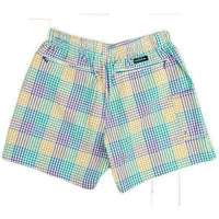 Dockside Swim Trunk in Purple Green and Gold Seersucker Gingham by Southern Marsh - Country Club Prep