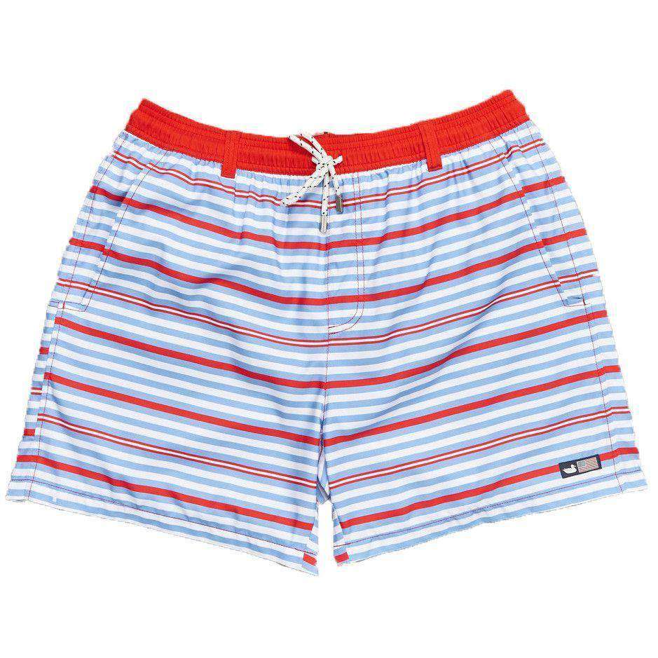 Dockside Swim Trunk in Red & Blue Stripes by Southern Marsh - Country Club Prep
