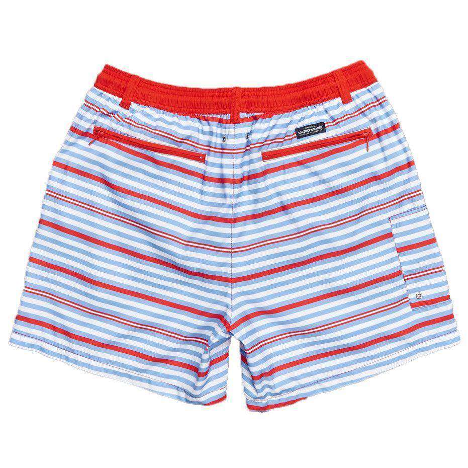 Dockside Swim Trunk in Red & Blue Stripes by Southern Marsh - Country Club Prep