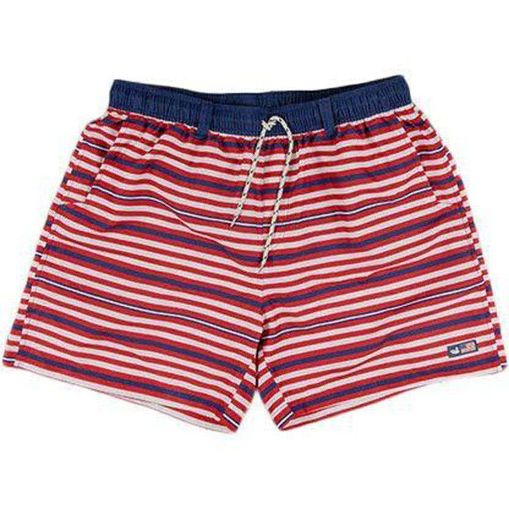 Dockside Swim Trunk in Red, White and Blue by Southern Marsh - Country Club Prep