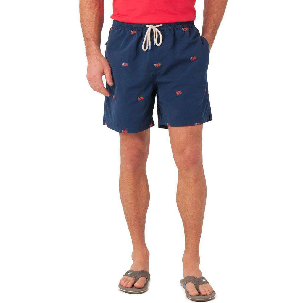 Embroidered Flag Swim Trunk in Navy by Southern Tide - Country Club Prep