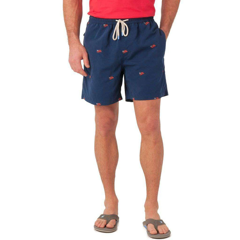Embroidered Flag Swim Trunk in Navy by Southern Tide - Country Club Prep