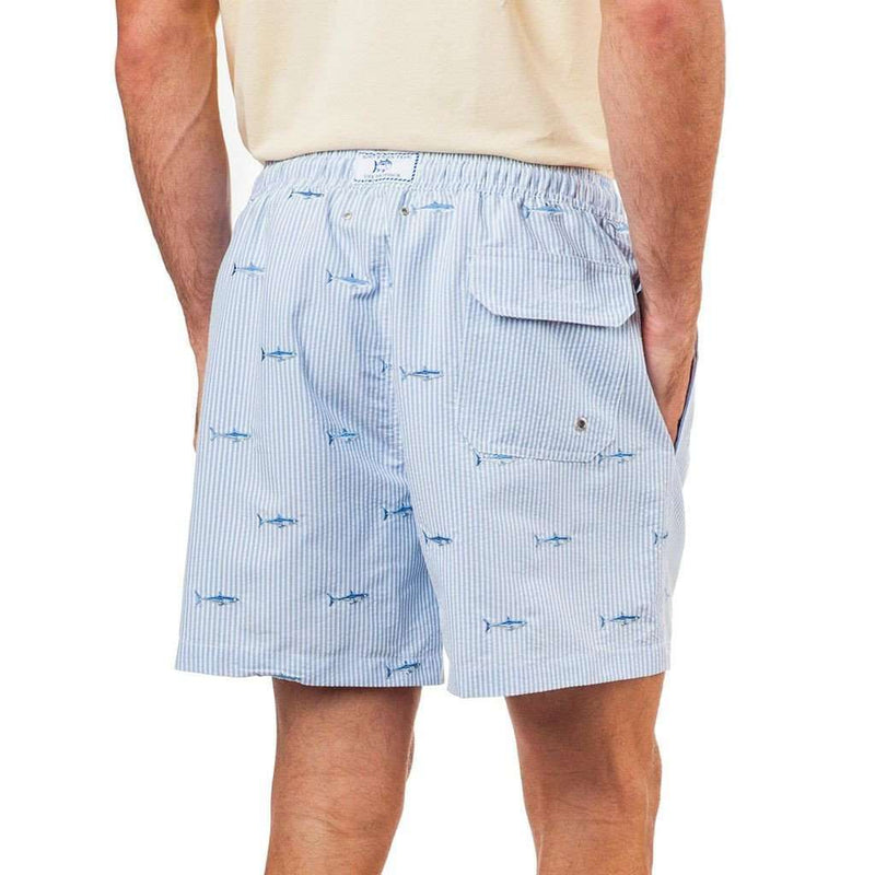 Embroidered Shark Seersucker Swim Trunk by Southern Tide - Country Club Prep