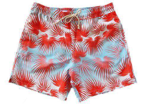 Fan Palms Classic Swim Trunks in Coral Sky Red - Country Club Prep