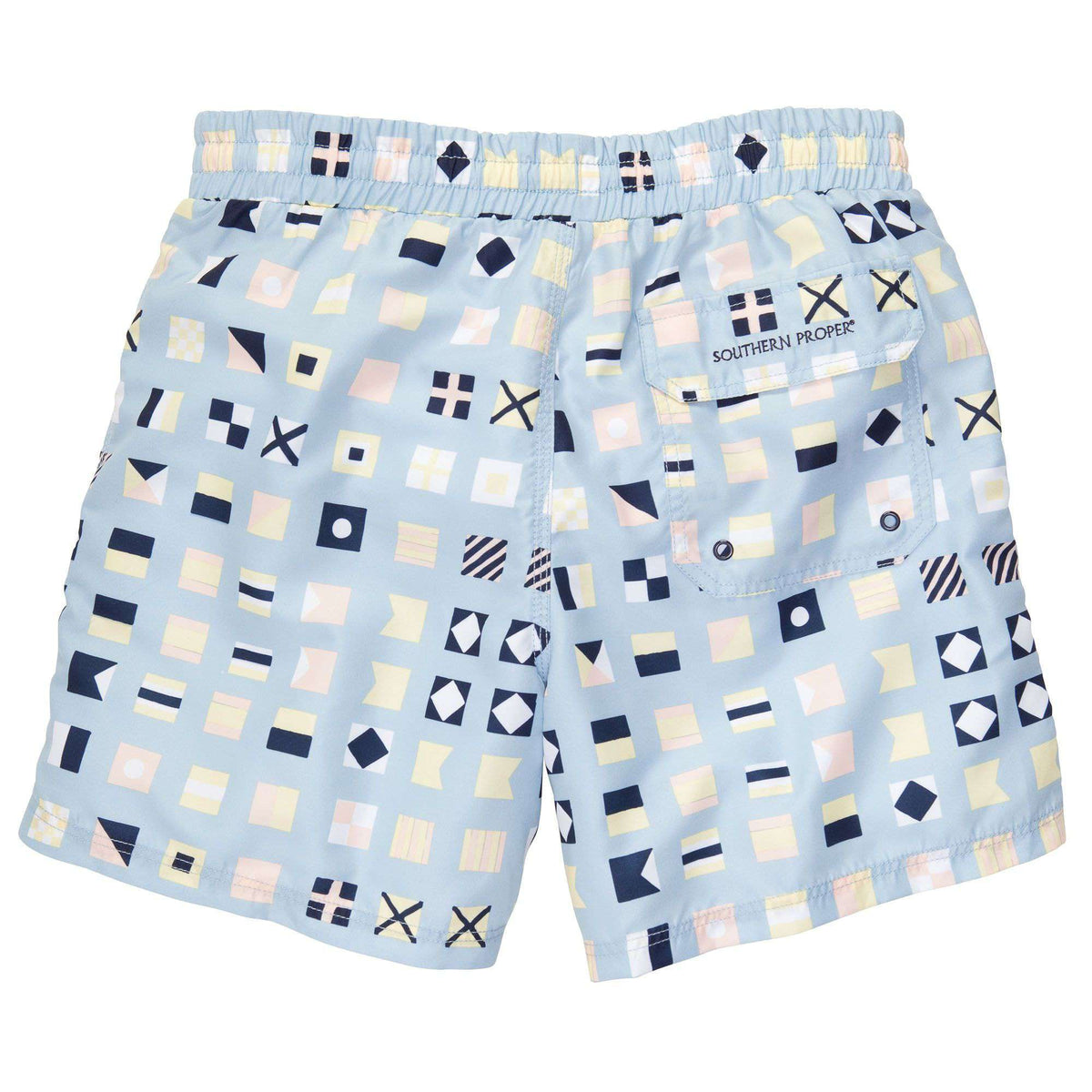 Flags Swim Trunks in Hydrangea Blue by Southern Proper - Country Club Prep
