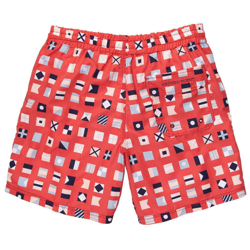 Flags Swim Trunks in Red by Southern Proper - Country Club Prep