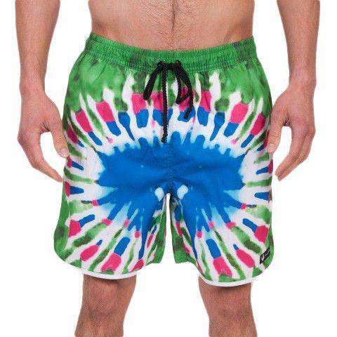 Flashbacks Tie-Dye Swim Trunks in Blue and Green by Rowdy Gentleman - Country Club Prep