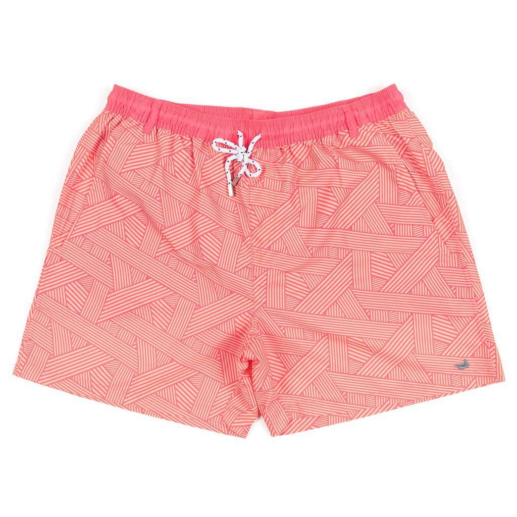 Fractured Lines Dockside Swim Trunk in Strawberry Fizz & Melon by Southern Marsh - Country Club Prep