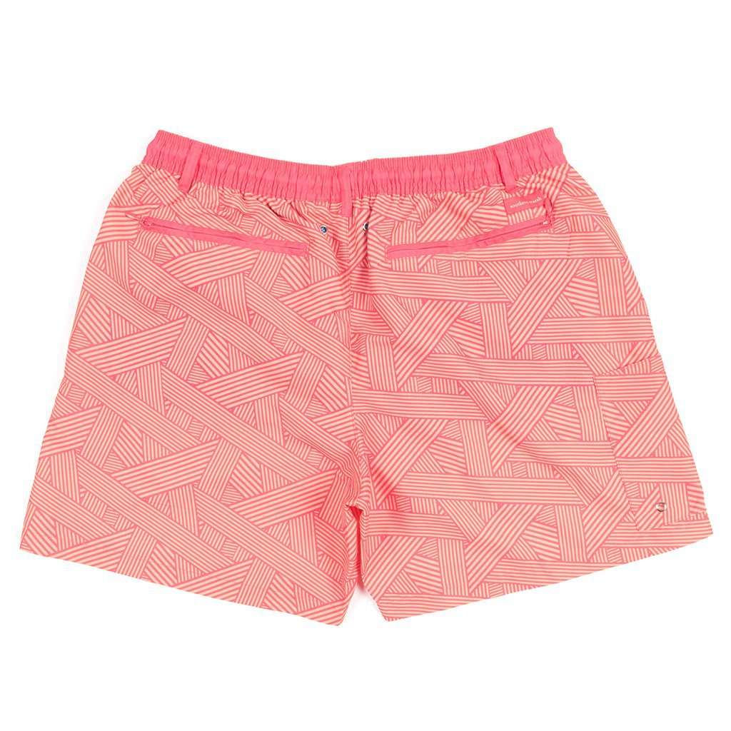 Fractured Lines Dockside Swim Trunk in Strawberry Fizz & Melon by Southern Marsh - Country Club Prep