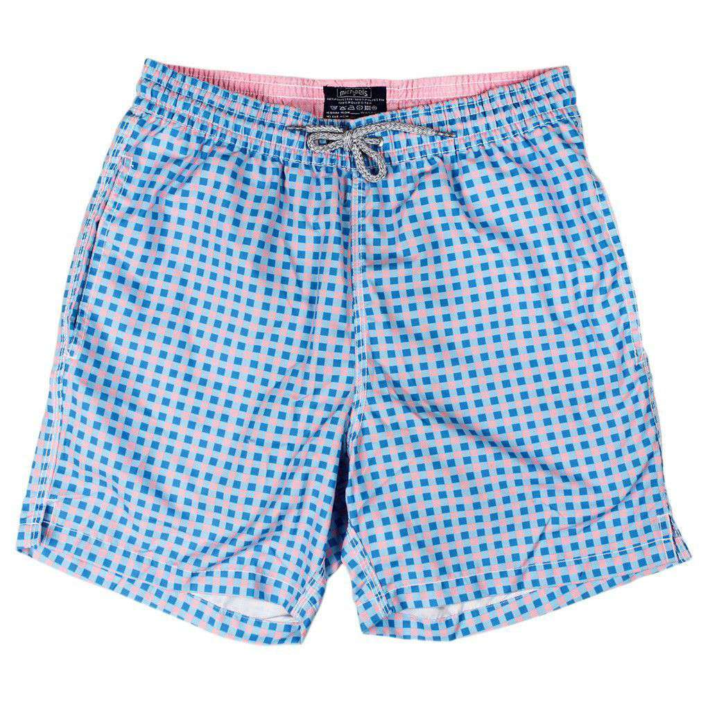 Gingham Swim Trunks in Blue and Pink by Michael's - Country Club Prep