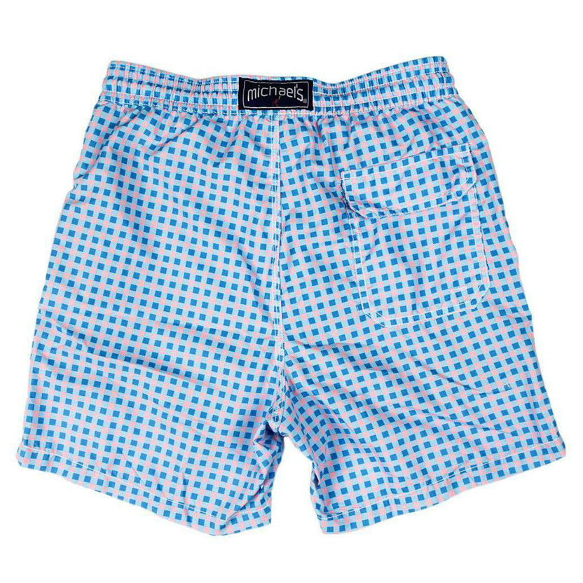 Gingham Swim Trunks in Blue and Pink by Michael's Country Club Prep