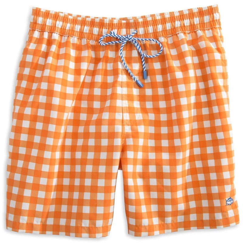 Gingham Swim Trunks in Orange by Southern Tide - Country Club Prep