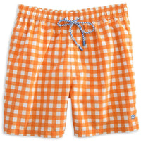 Gingham Swim Trunks in Orange by Southern Tide - Country Club Prep