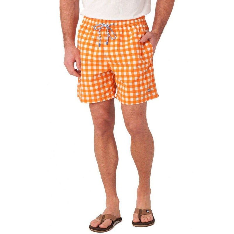 Gingham Swim Trunks in Orange by Southern Tide - Country Club Prep