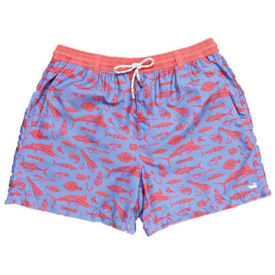 Offshore Angler Dockside Swim Trunk in Red & French Blue by Southern Marsh - Country Club Prep