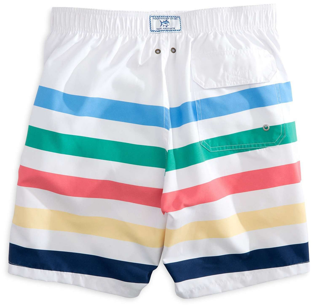 Prep Stripe Swim Trunks in White w/ Signature Stripes by Southern Tide - Country Club Prep