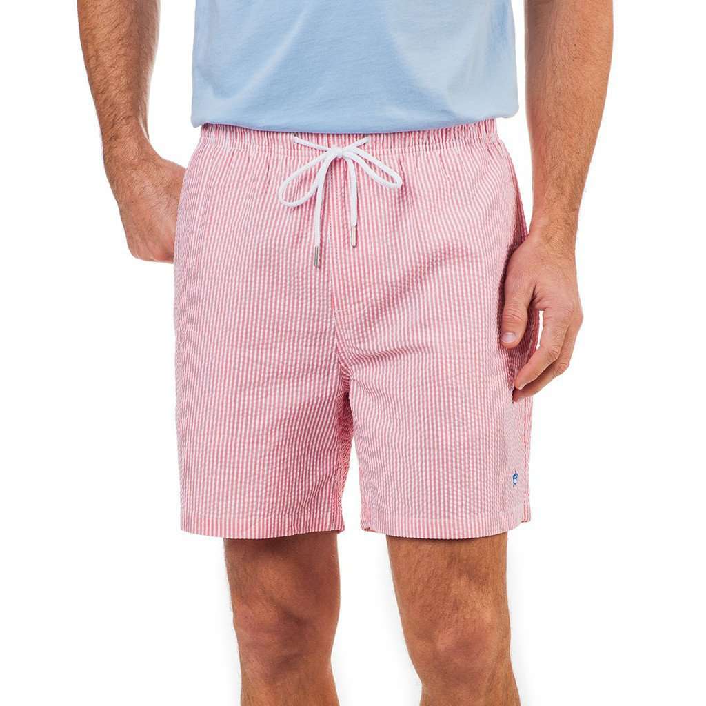 Seersucker Swim Trunk in Sunset Coral by Southern Tide - Country Club Prep