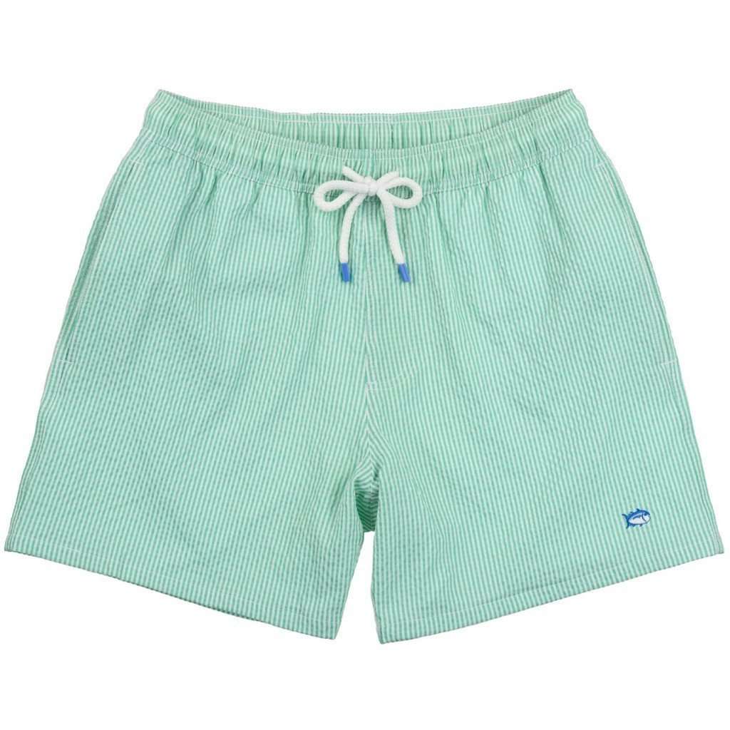 Seersucker Swim Trunks in Bermuda Teal by Southern Tide - Country Club Prep