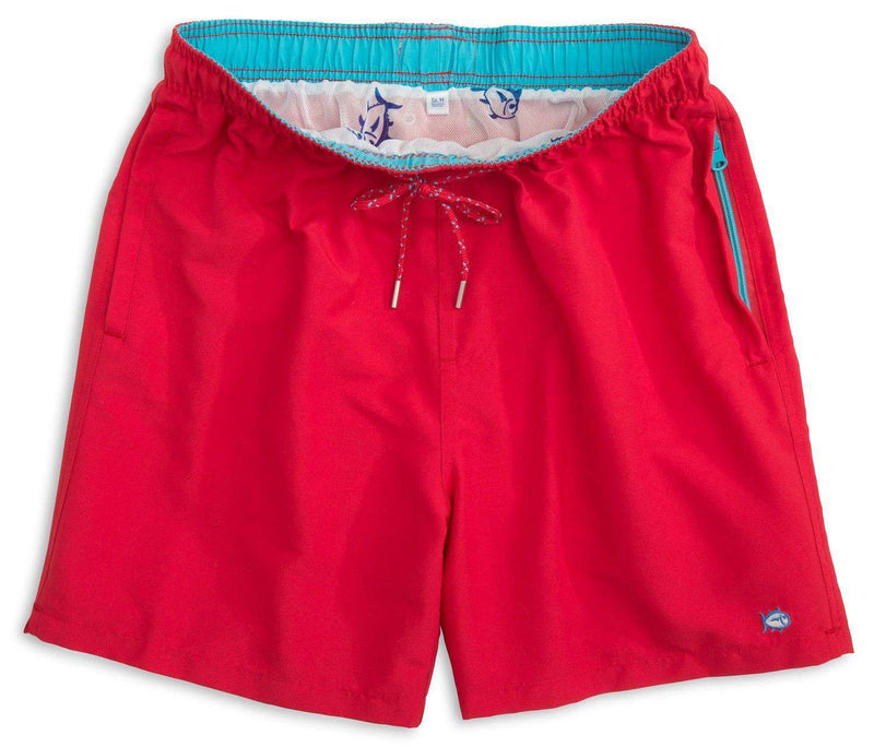 Solid Swim Trunks in Channel Marker Red by Southern Tide - Country Club Prep