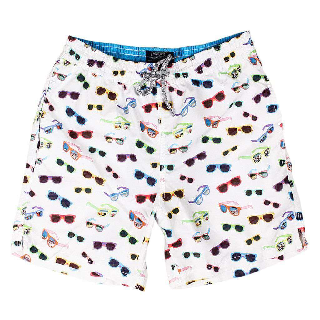 Sunglasses Swim Trunks in White by Michael's - Country Club Prep