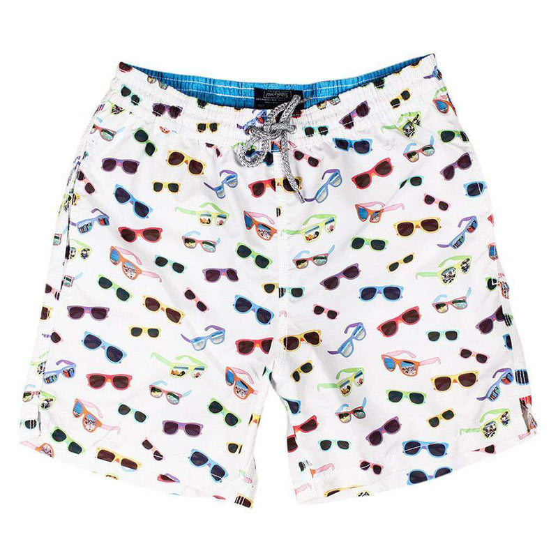 Sunglasses Swim Trunks in White by Michael's - Country Club Prep