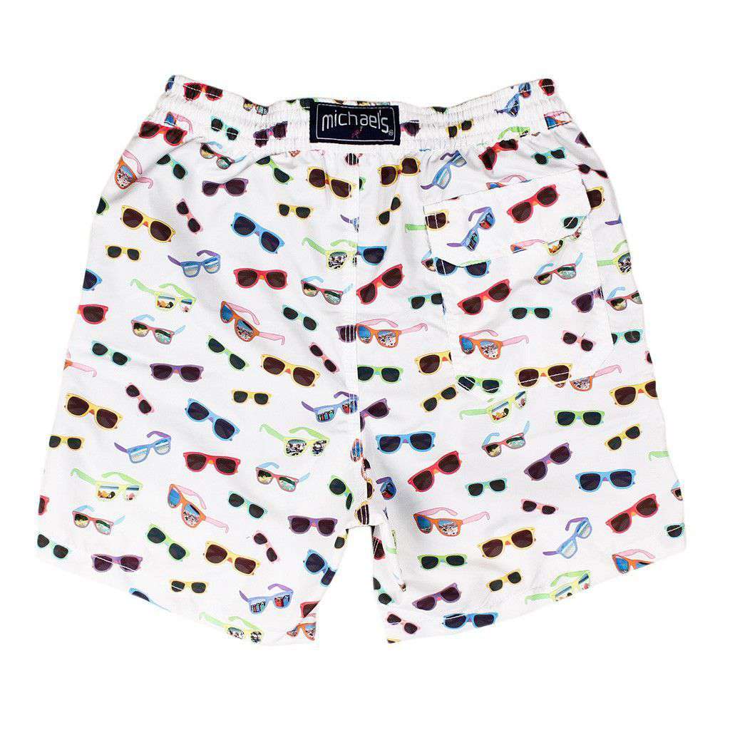 Sunglasses Swim Trunks in White by Michael's - Country Club Prep