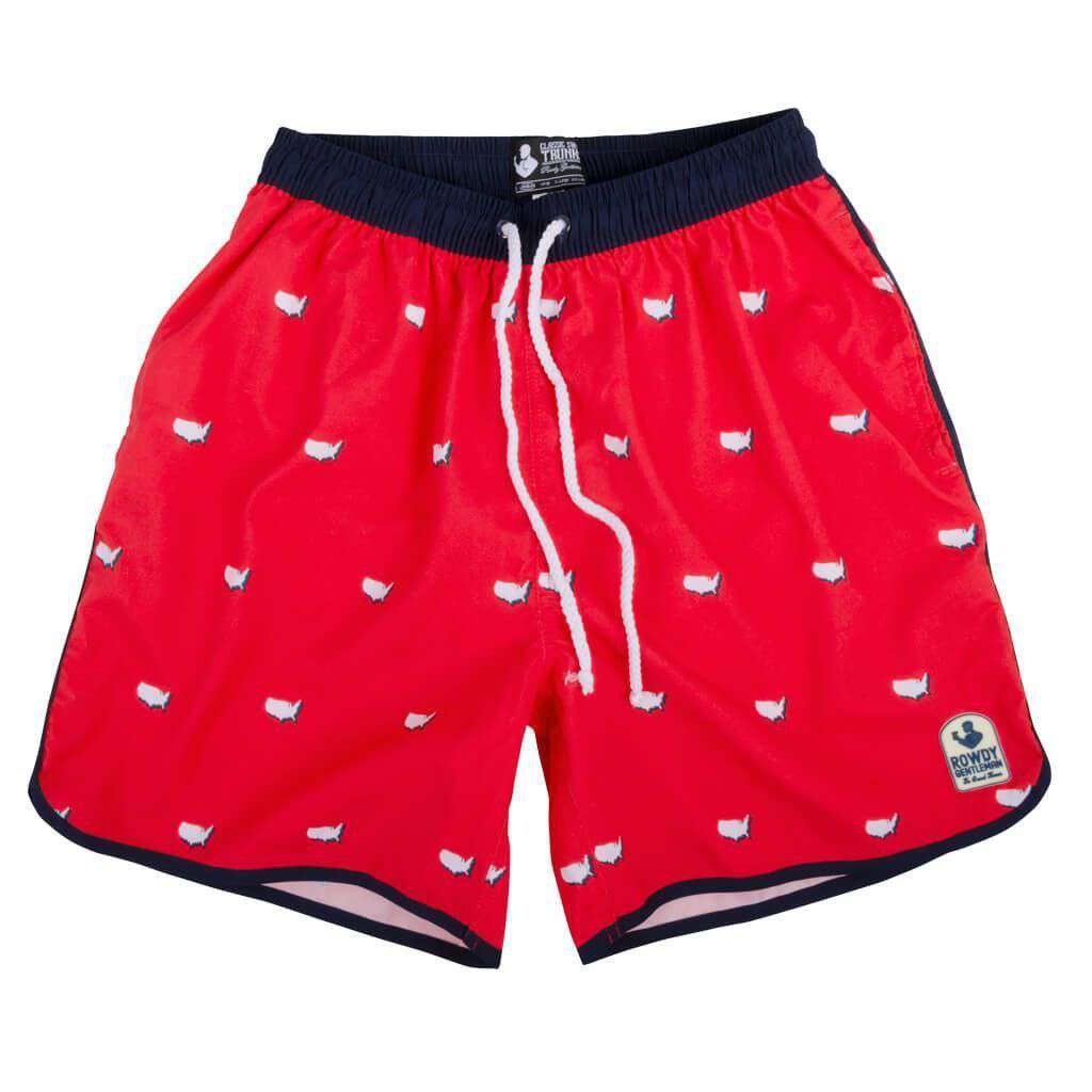 USA Repeating Swim Trunks in Red by Rowdy Gentleman - Country Club Prep