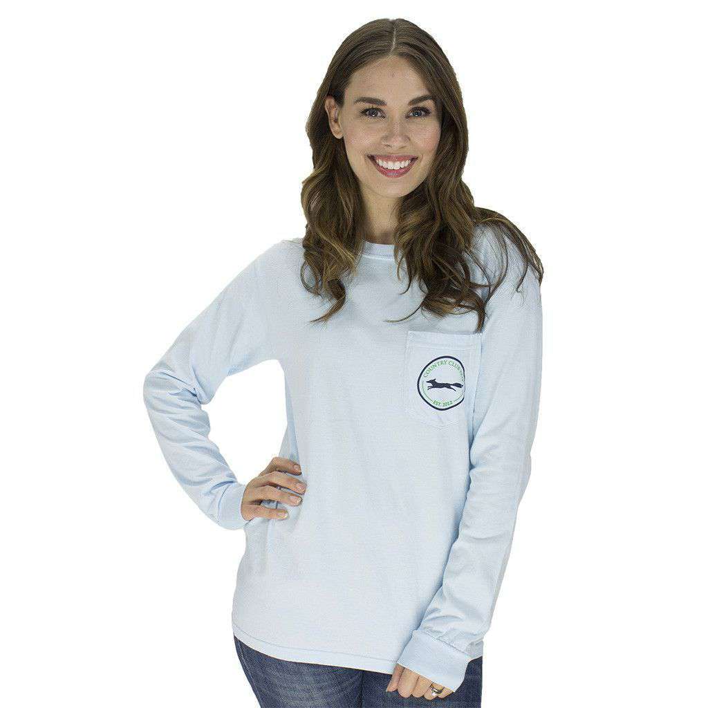 19th Hole Longshanks Logo Long Sleeve Tee in Chambray Blue by Country Club Prep - Country Club Prep