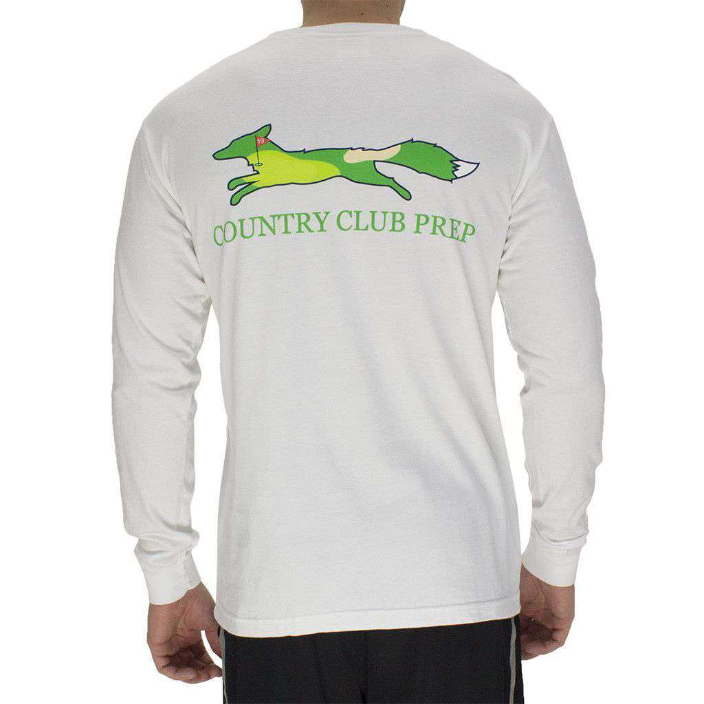 19th Hole Longshanks Logo Long Sleeve Tee in White by Country Club Prep - Country Club Prep