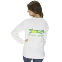 19th Hole Longshanks Logo Long Sleeve Tee in White by Country Club Prep - Country Club Prep