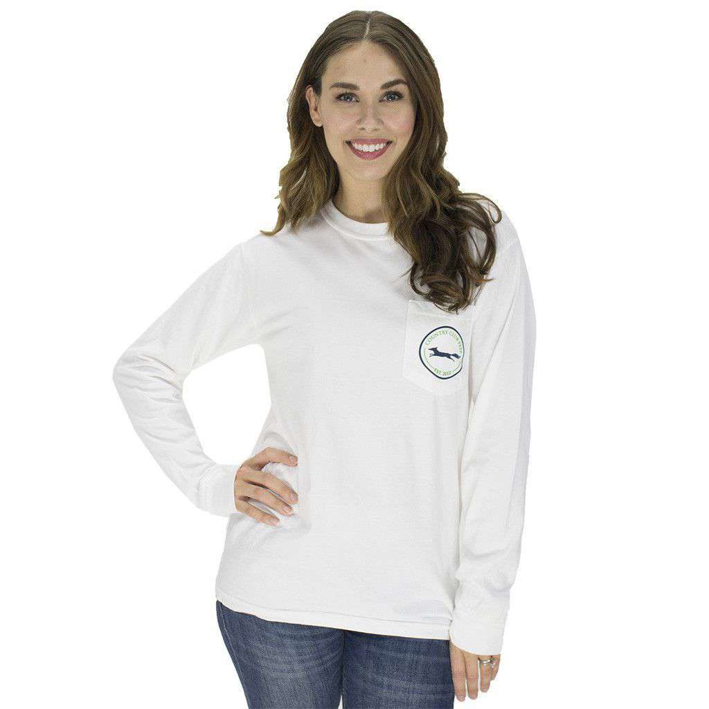 19th Hole Longshanks Logo Long Sleeve Tee in White by Country Club Prep - Country Club Prep