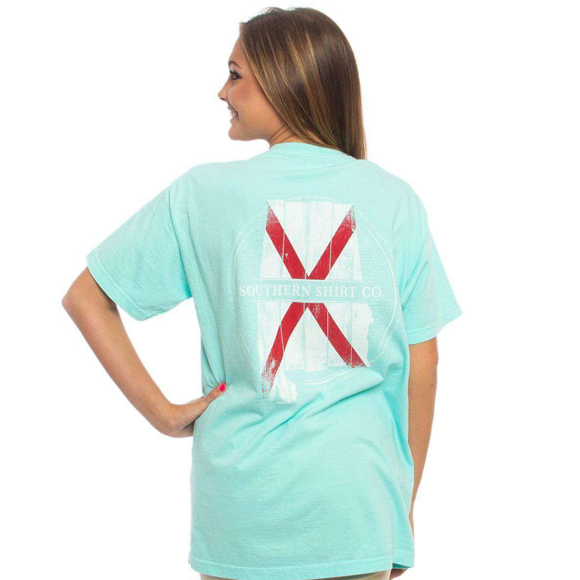 Alabama Wooden State Tee Shirt in Ocean Blue by The Southern Shirt Co. - Country Club Prep