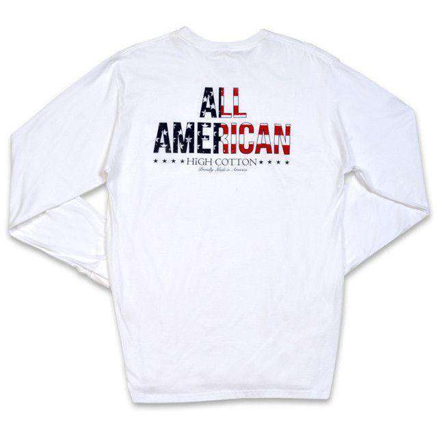 All American Long Sleeve Pocket Tee in White by High Cotton - Country Club Prep