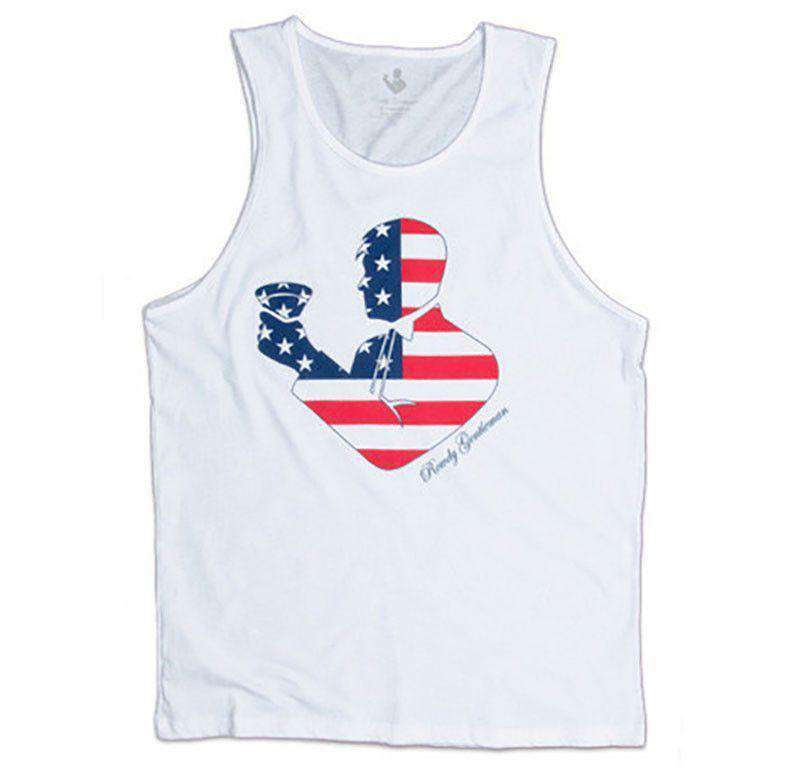 American Flag Toasting Man Tank Top in White by Rowdy Gentleman - Country Club Prep