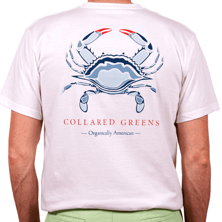 American Made Blue Crab Tee in White by Collared Greens - Country Club Prep