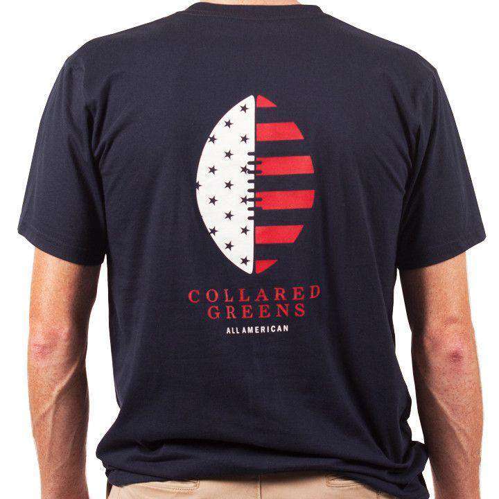 American Made Football Tee in Navy by Collared Greens - Country Club Prep