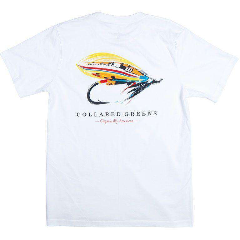 American Made Salmon Fly T-Shirt in White by Collared Greens - Country Club Prep