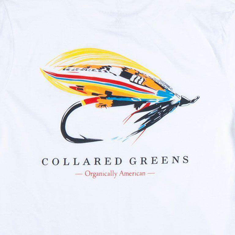 American Made Salmon Fly T-Shirt in White by Collared Greens - Country Club Prep
