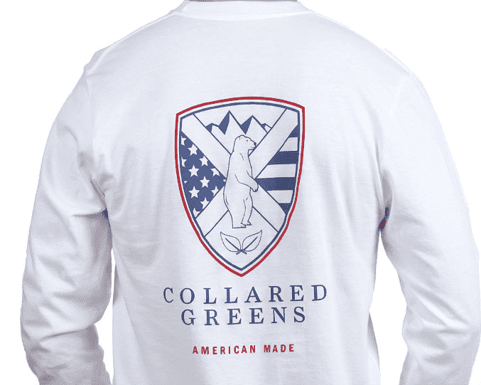 American Made Shield Long Sleeve Tee in White by Collared Greens - Country Club Prep
