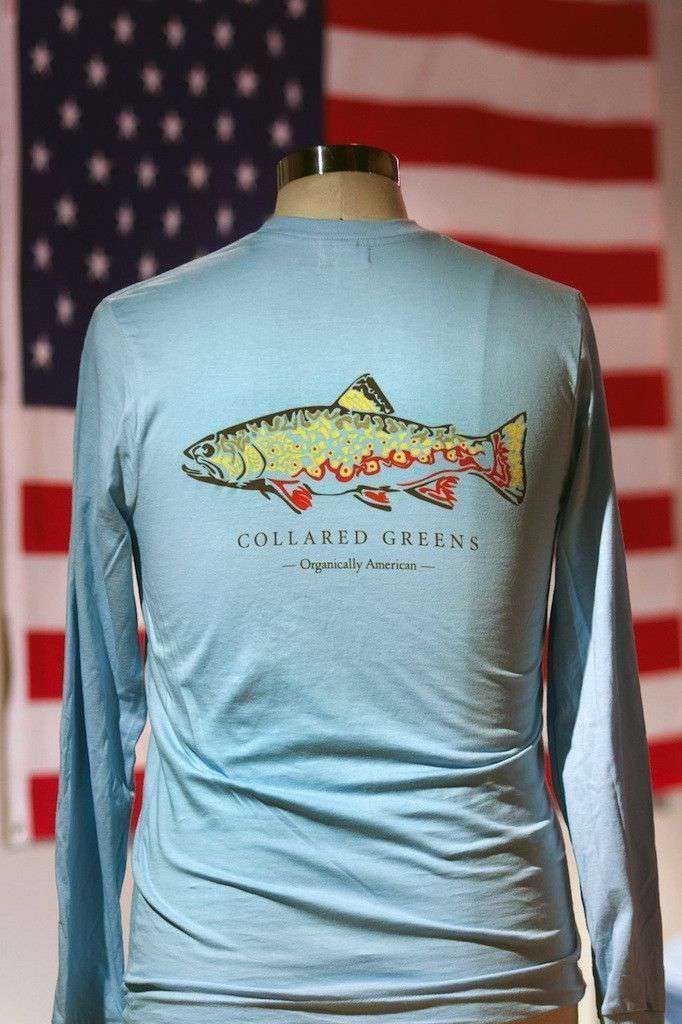 American Made Trout Long Sleeve Tee in Carolina Blue by Collared Greens - Country Club Prep