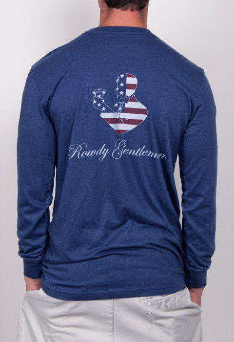 American Toasting Man Long Sleeve Pocket Tee in Navy by Rowdy Gentleman - Country Club Prep