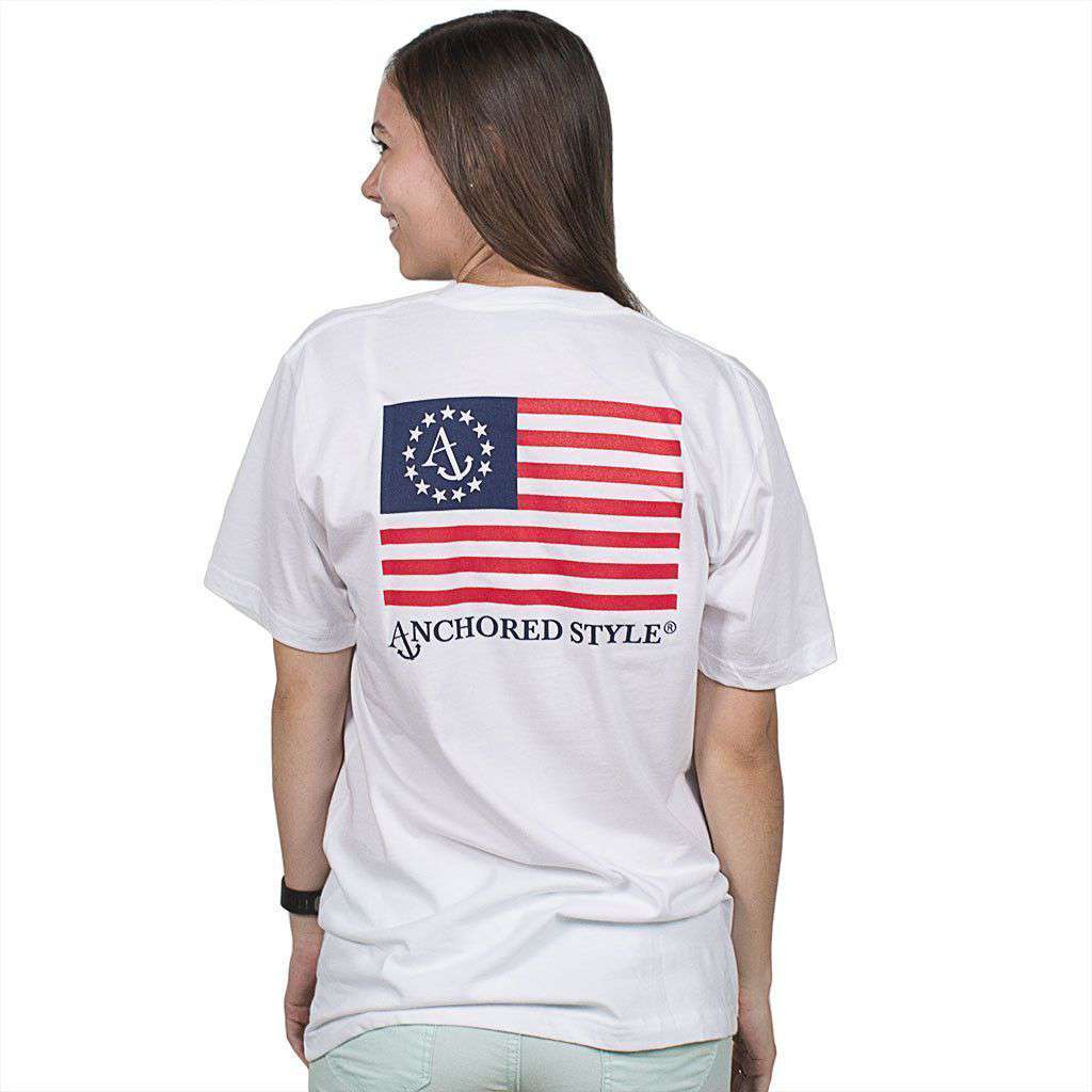 Anchored Ensign Flag Pocket Tee Shirt in White by Anchored Style - Country Club Prep