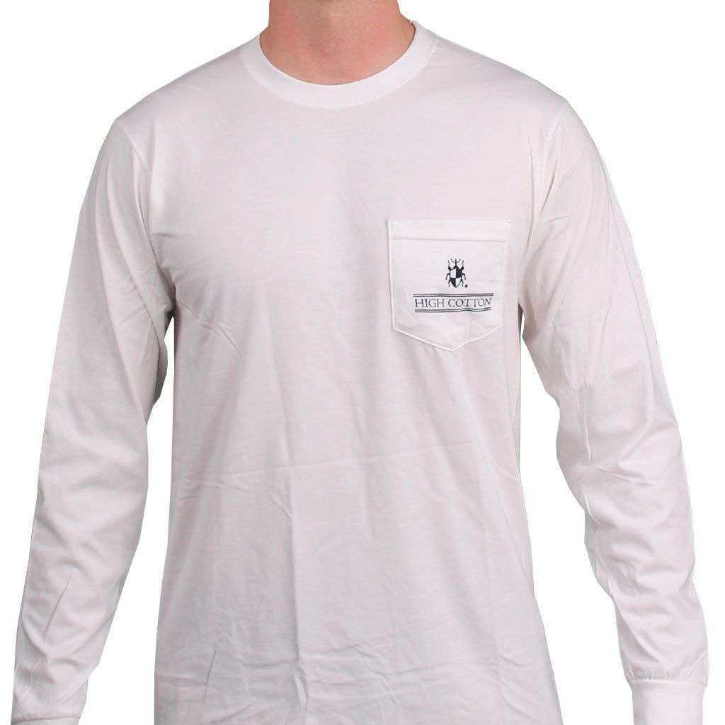Authentic Letterpress LONG SLEEVE Pocket Tee in White by High Cotton - Country Club Prep