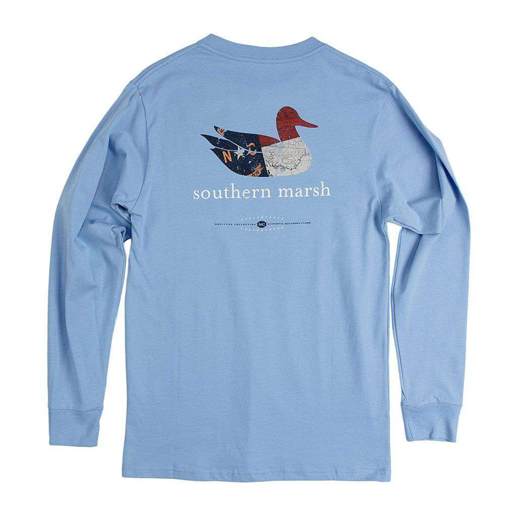 Authentic North Carolina Heritage Long Sleeve Tee in Breaker Blue by Southern Marsh - Country Club Prep