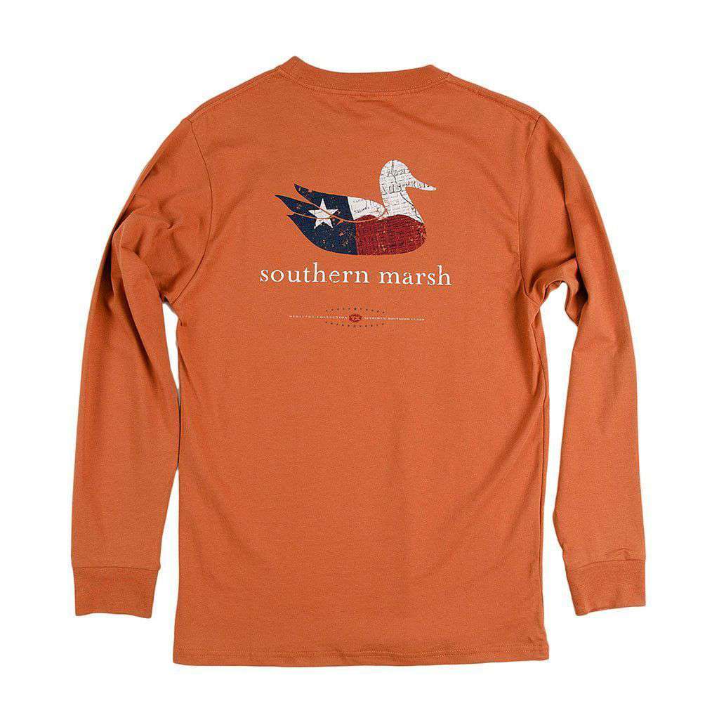 Authentic Texas Heritage Long Sleeve Tee in Burnt Orange by Southern Marsh - Country Club Prep