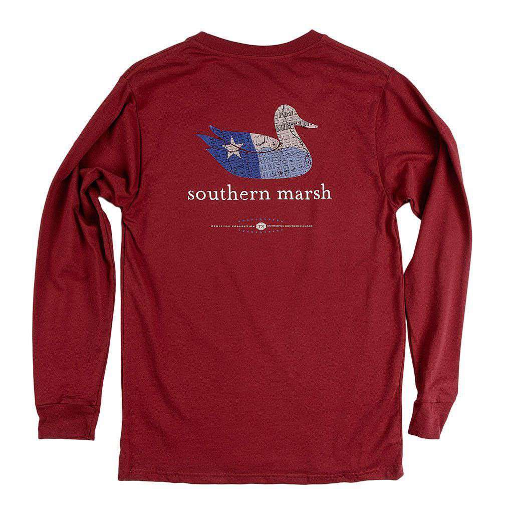 Authentic Texas Heritage Long Sleeve Tee in Maroon by Southern Marsh - Country Club Prep