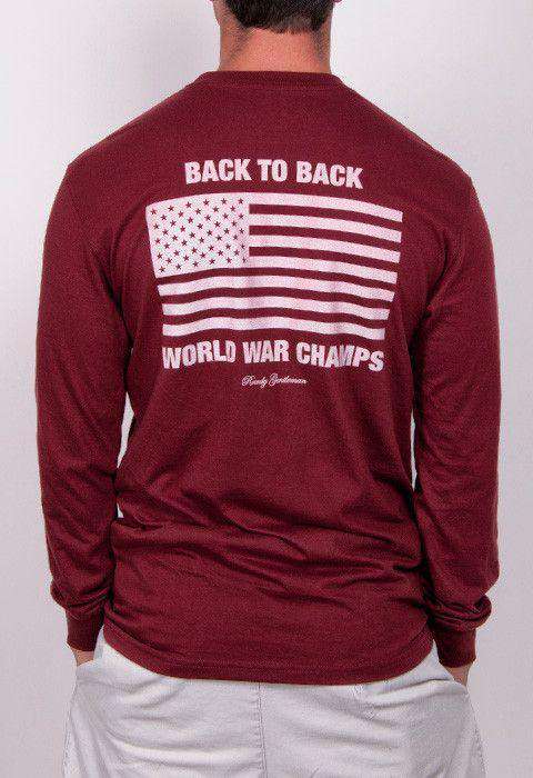 Back to Back World War Champs Long Sleeve Pocket Tee in Maroon by Rowdy Gentleman - Country Club Prep