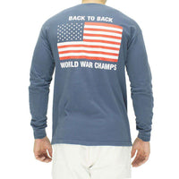 Back to Back World War Champs Long Sleeve Pocket Tee in Navy by Full Time American - Country Club Prep