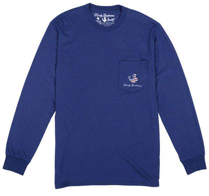 Back to Back World War Champs Long Sleeve Pocket Tee in Navy by Rowdy Gentleman - Country Club Prep